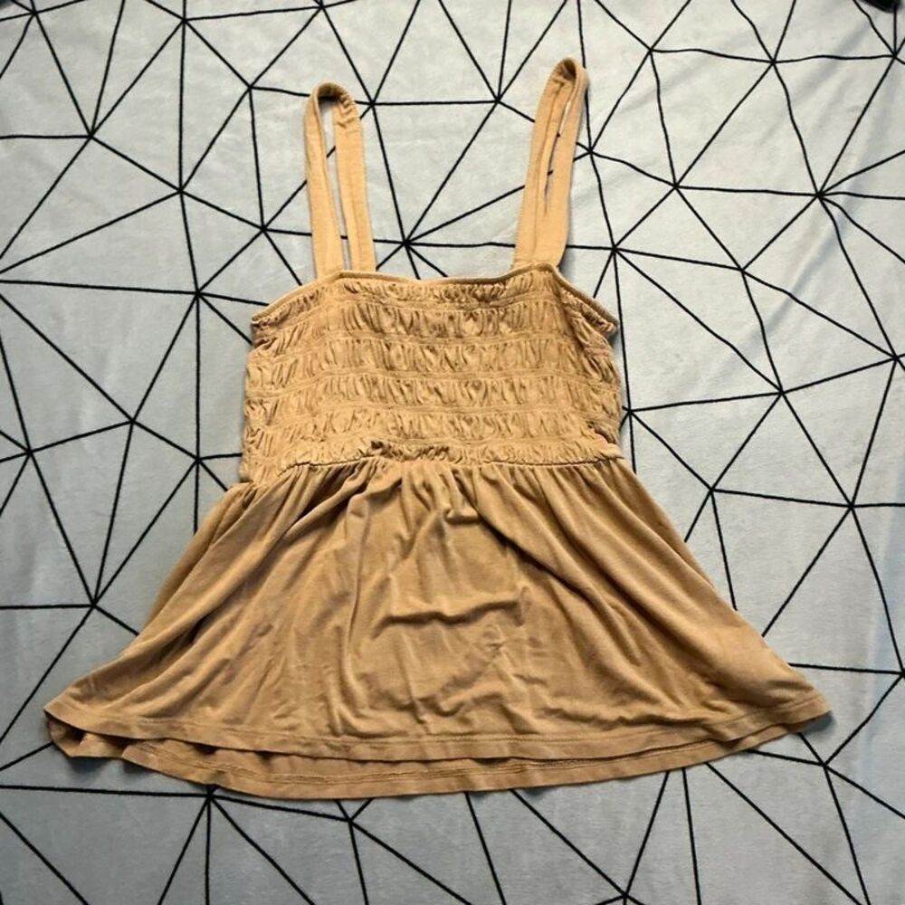 Cute Tan Babydoll Cami XS American Eagle Smocked Stretch Top